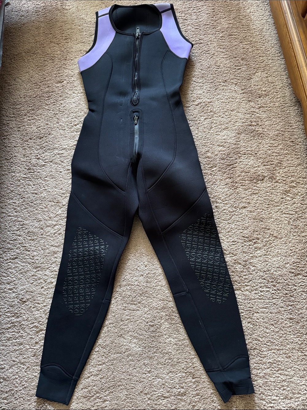 Women Sleeveless Neoprene Long Jane Wetsuit -Black with Lavender Accents.Small
